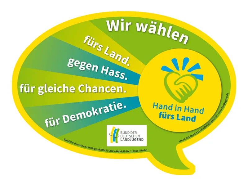 Sprechblase Wahlaufruf Hand in Hand fürs Land
